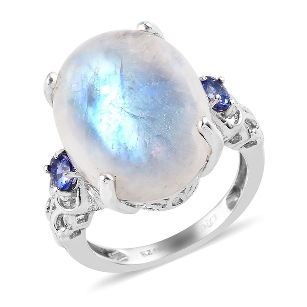 Sterling Silver Moonstone Blue Tanzanite Cocktail Ring Ct 18.1. Opens flyout.