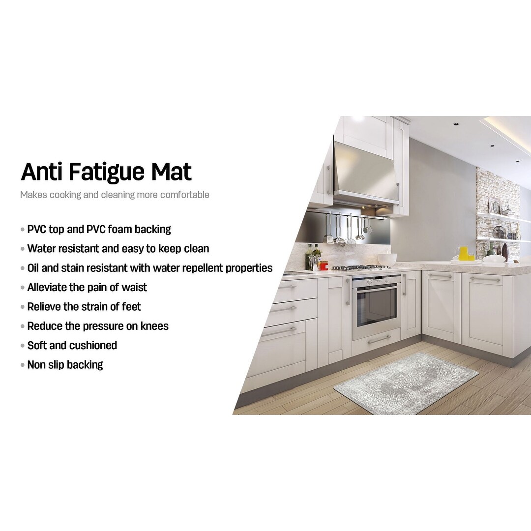 Distressed Traditional Vintage Design Anti Fatigue Standing Mat Gray Kitchen  Floor Mats Machine Washable Non-slip Kitchen Rug 