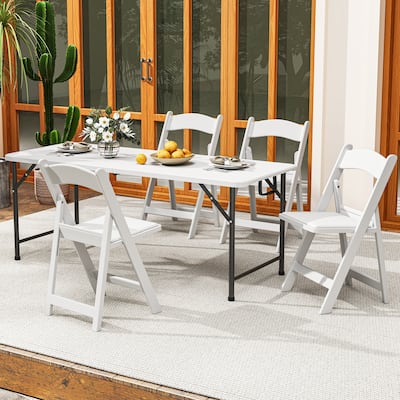 Outdoor Dining Chairs Stackable White Resin Folding Chairs with Padded Seat Set of 4