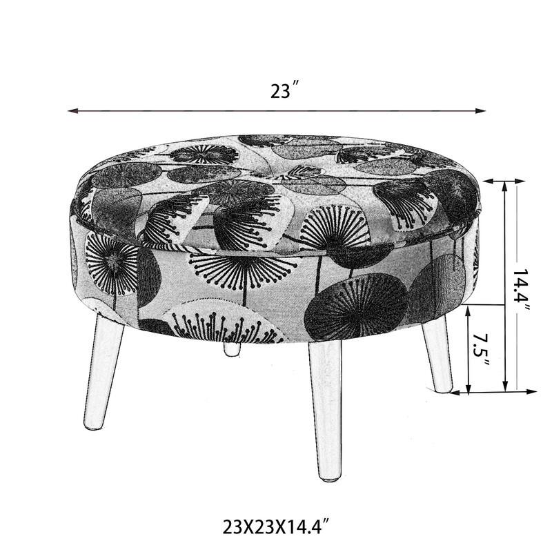 Adeco 23" Ottoman Fabric Round Foot Rest Stool