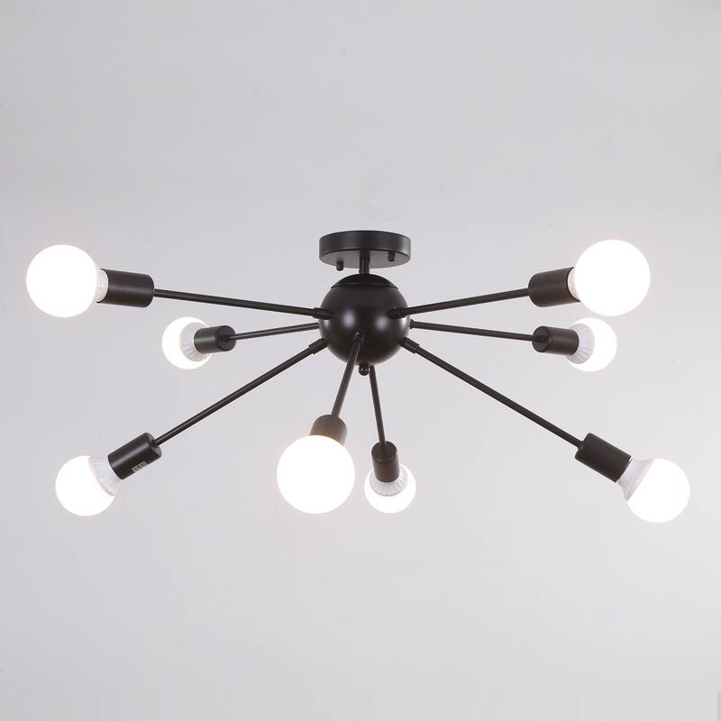 8-Light Sputnik Semi Flush Mount Chandelier for Bedroom Living Room