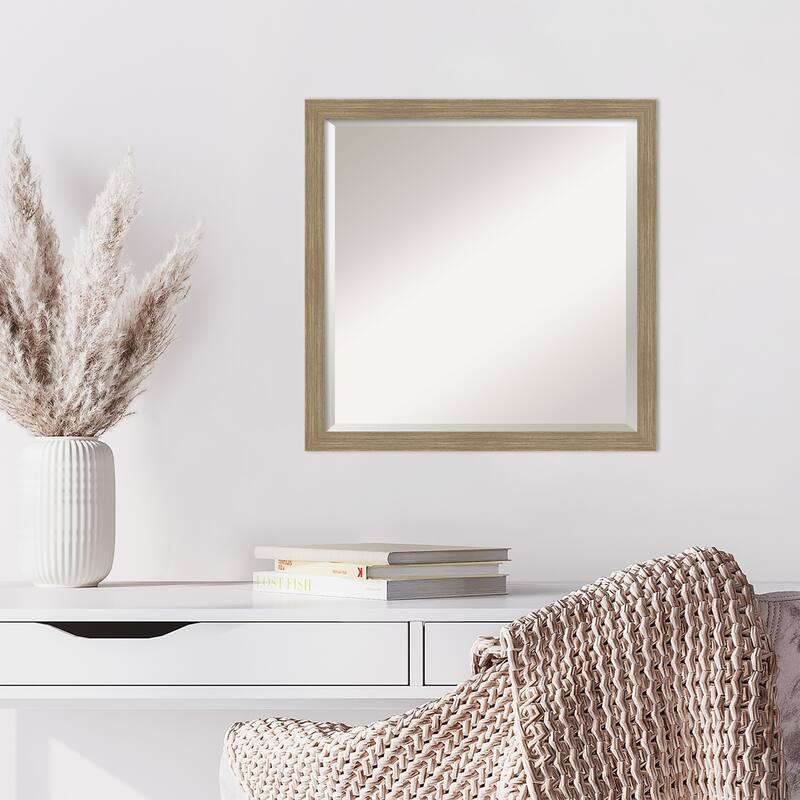 Woodgrain Stripe Beveled Wood Framed Wall Mirror