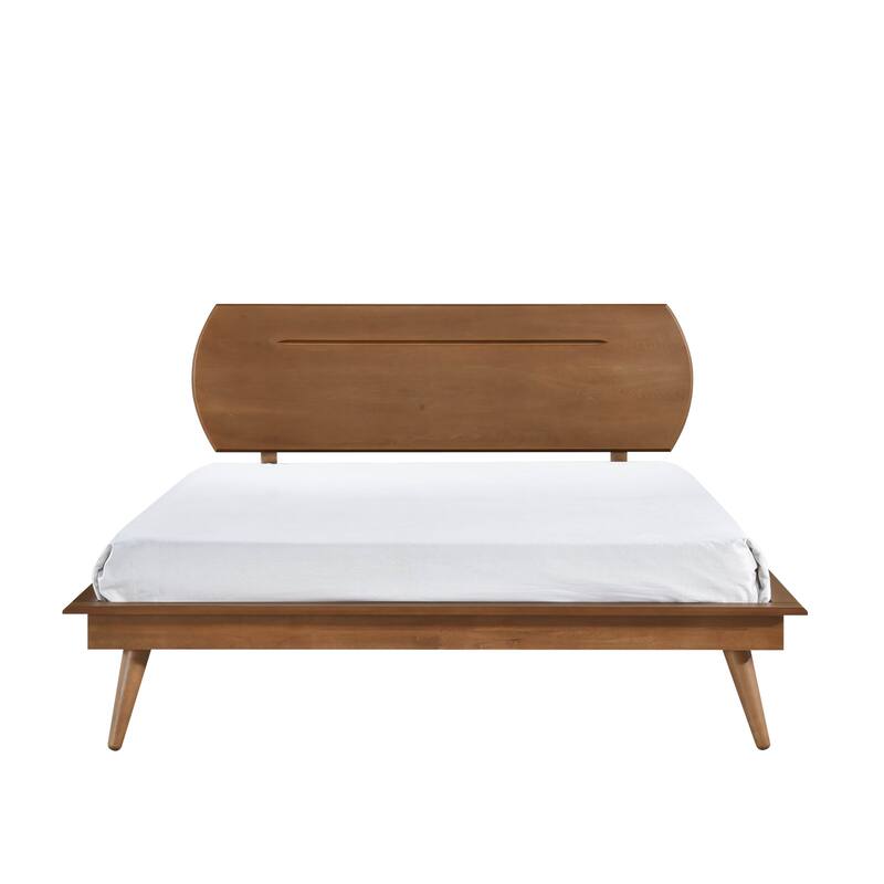 Full Size Wooden Platform Bed with Oval Headboard and Country Casual Style