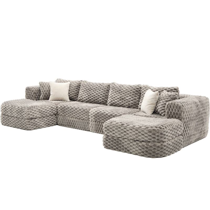 GDFStudio - 135" 6-Seat Modular Bubble Velvet Boneless Sectional Sofa
