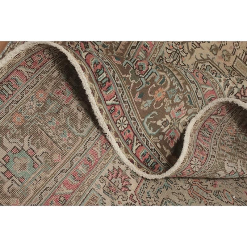 Hand Knotted Oriental 100% Wool Carpet Traditional Floral Beige & Ivories Tabriz Area Rug - 9' 5'' X 6' 5''