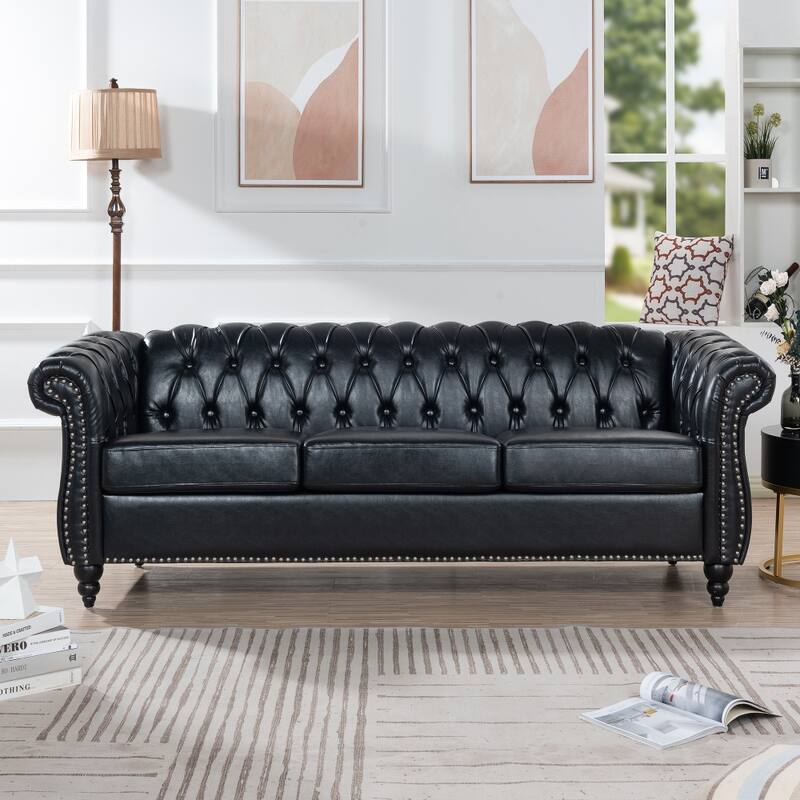 84.65" Rolled Arm Chesterfield 3 Seater Sofa