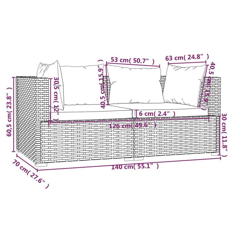 Faye 3pc Outdoor Modular Sofa Set, Brown Rattan, Powder Coated Steel