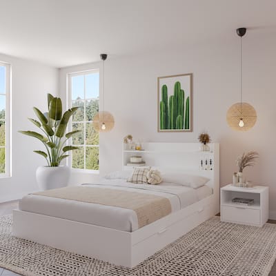 Hunter Platform Bed With Headboard And 1-Drawer Nightstand