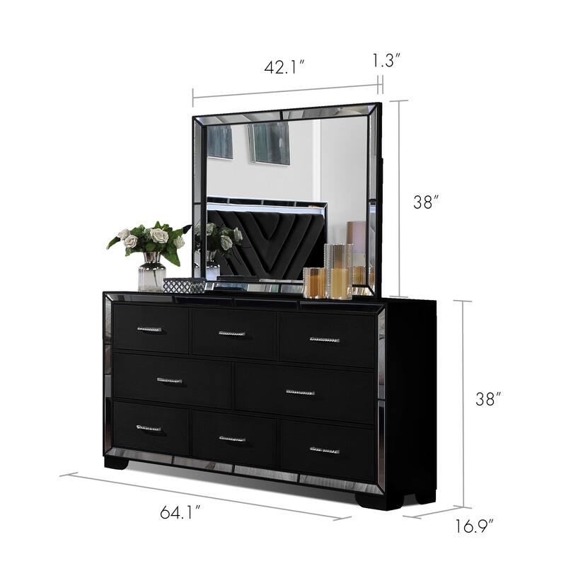 Grace Mirrored Trim Queen Bedroom Set with LED Lights
