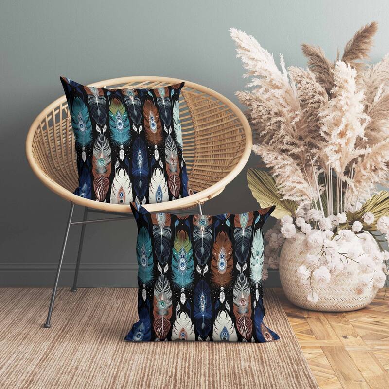 Feathered Treasure Faux Suede Reversible Throw Pillow Blue and Brown
