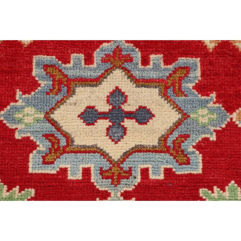 Red Kazak Accent Rug Hand-Knotted Geometric Wool Carpet - 2'8" x 3'10"