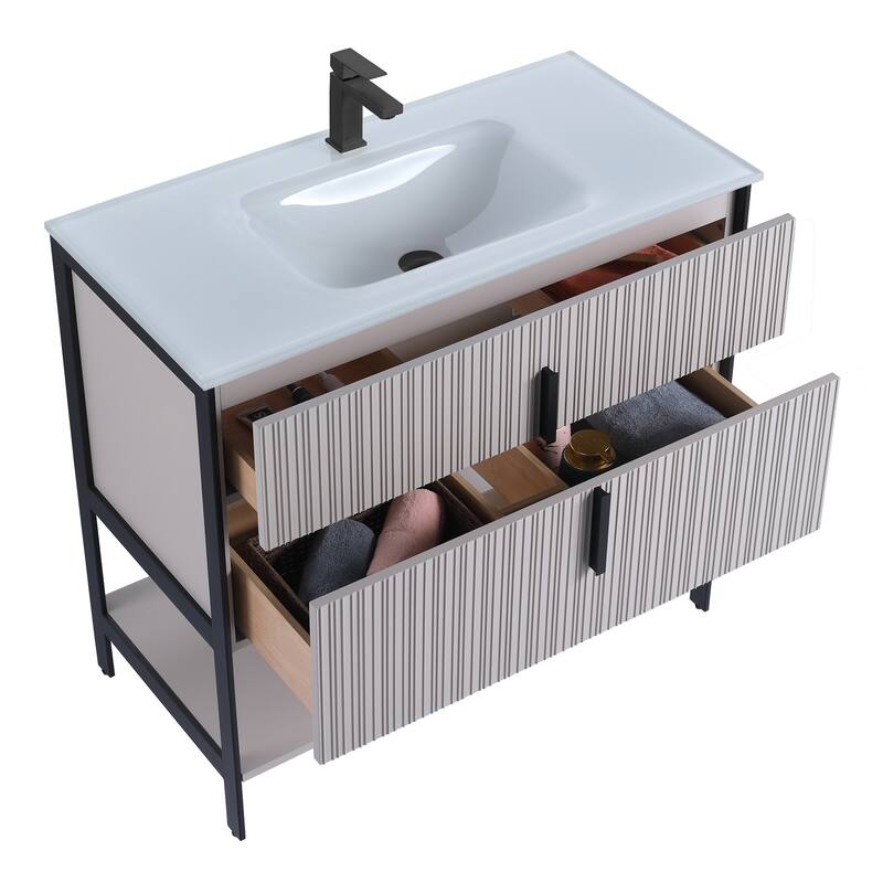 Fine Fixtures Serenity Modern Bathroom Vanity with White Glass Top