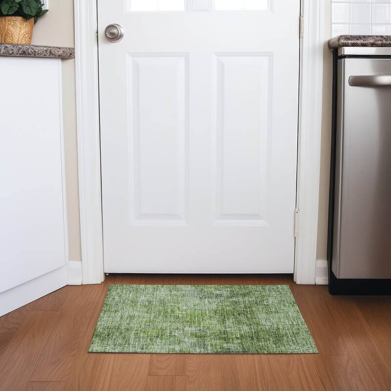 Machine Washable Indoor/ Outdoor Chantille Abstract Solid Rug - Olive - 1'8" x 2'6"