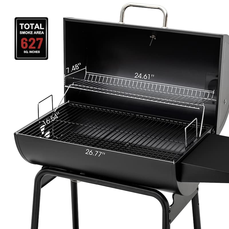 Royal Gourmet 30-Inch Barrel Charcoal Grill with Side Table, Black