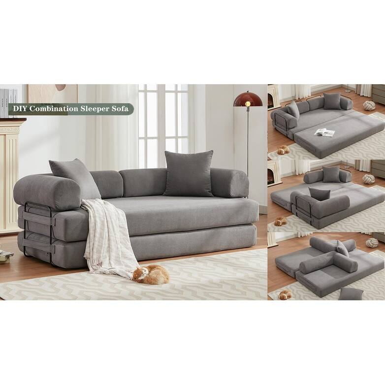 Folding Convertible Out Sleeper Sofa Bed,4-in-1 DIY Combination Convertible Sofa