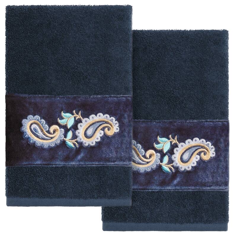 Authentic Hotel and Spa Turkish Cotton Mackenzie 2PC Hand Towel Set - Navy