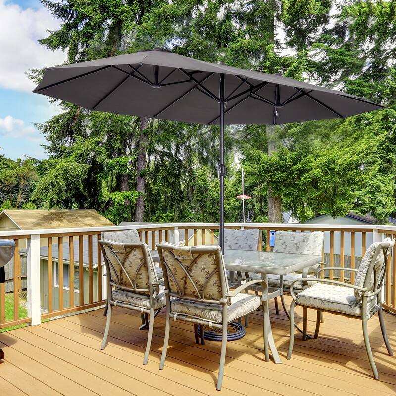 Outsunny 15-foot Steel Rectangular Double Sided Market Umbrella - Grey