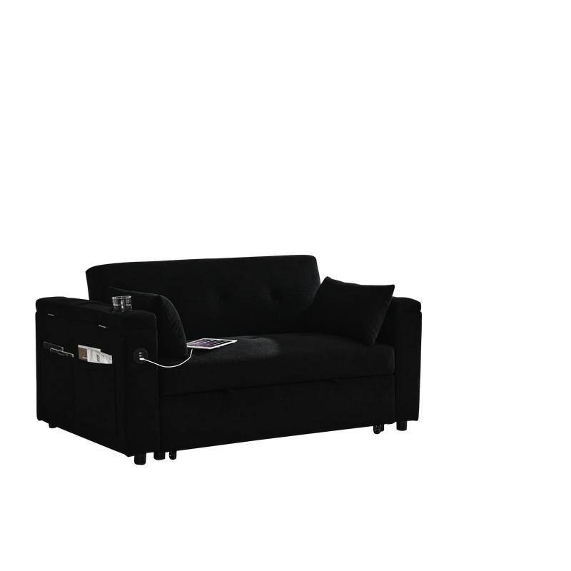 54"W Modern Chenille Sleeper Sofa,Sofa Bed with Storage Armrests and Side Pockets, Adjustable Backrest and Lumbar Pillow