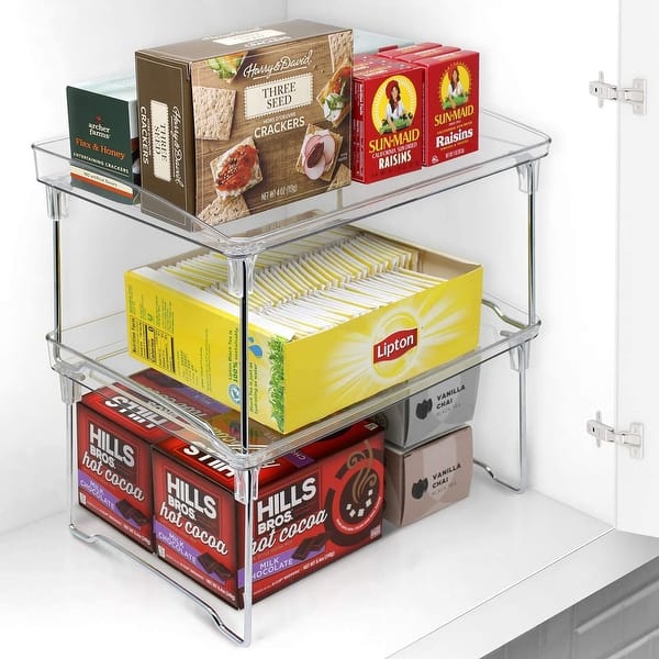 2-Tier Stackable Storage Shelf Stand- Foldable Organizer Rack for Kitchen Pantry