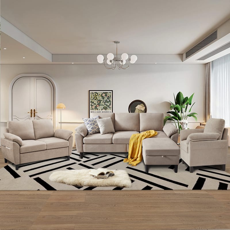 4-Piece Living Room Sectional Sofa Set with Loveseat and Chair