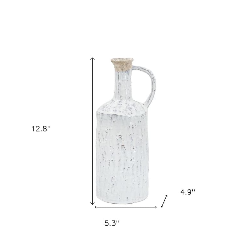13" White Terracotta Cylinder Jug Vase - 5.30