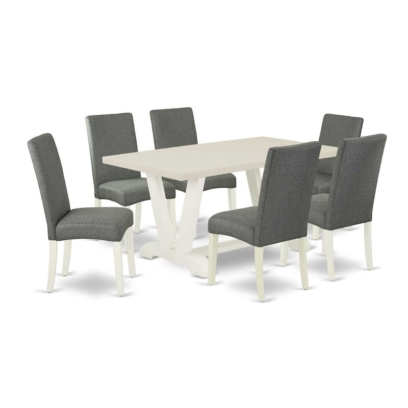 HomeStock 7-Pc Rectangle Natural Oak Finish Solid Wood Top Dining Table with 6 Parson-Chairs
