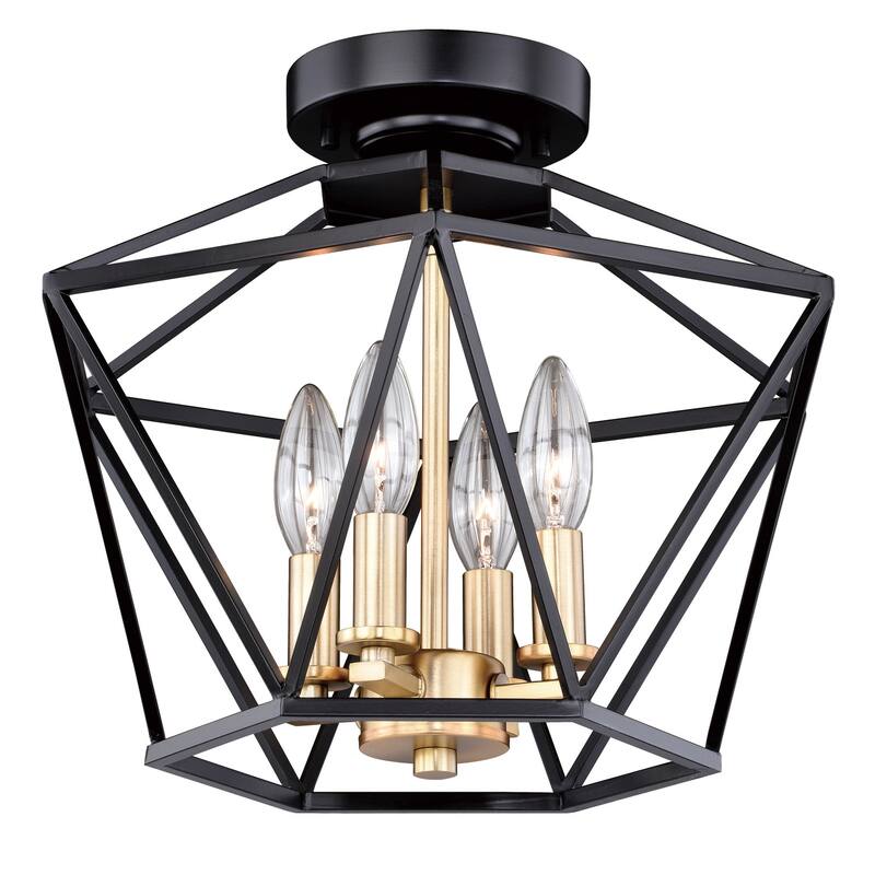 Geometric Cage Ceiling Light - Bronze Gold Flush Mount - Modern Interior Lighting 14.5 Inch - 11.75