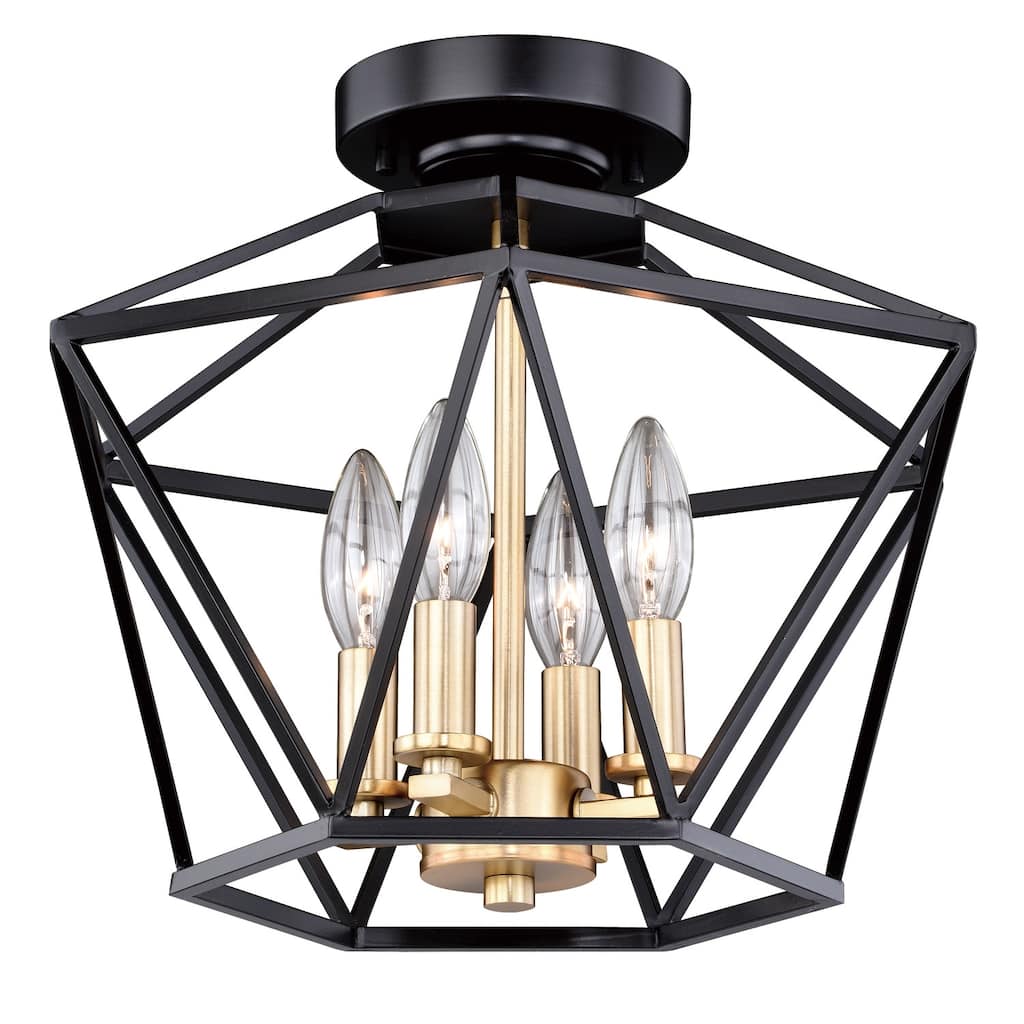 Geometric Cage Ceiling Light - Bronze Gold Flush Mount - Modern Interior Lighting 14.5 Inch - 11.75