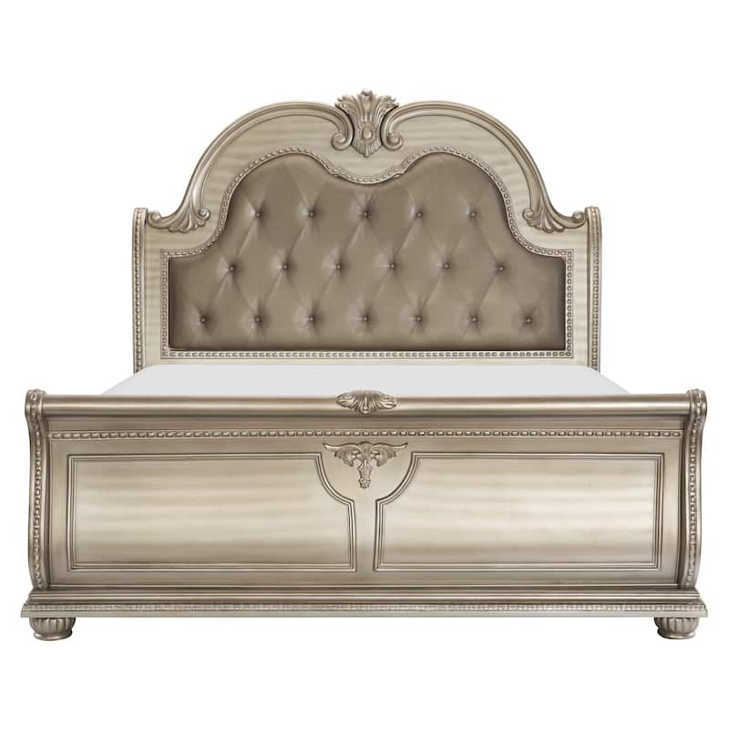 3pc Bedroom Silver Finish Formal Bed Chest Nightstand Set