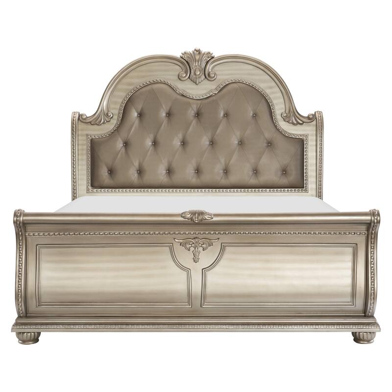 Traditional Bedroom 3pc Set Bed and Two Nightstands Silver Finish Furniture