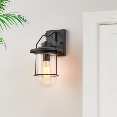 KAWOTI 12.75" Black Outdoor Wall Lantern - W7" x D8" x H12.75"