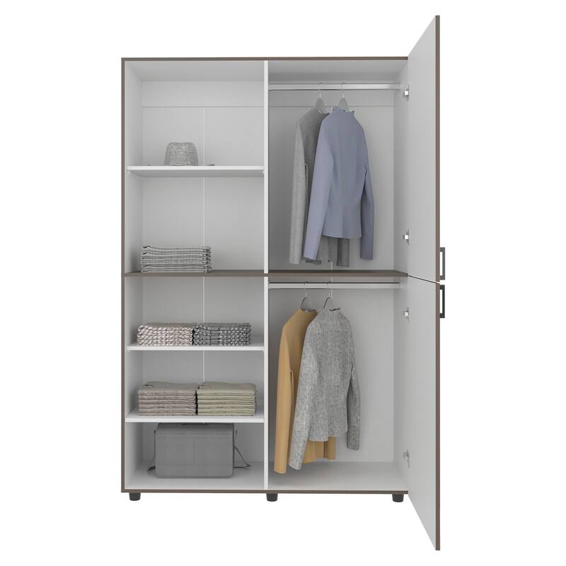 High Two Door Freestanding Armoire With Hanging Rod And Interior Shelves,Compact Bedroom Wardrobe