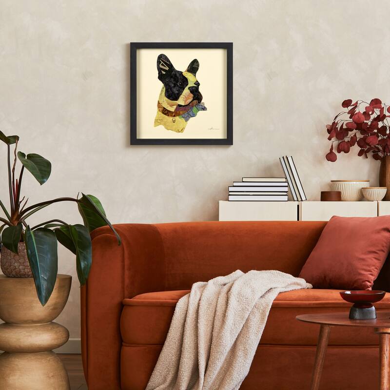 Empire Art "Boston Terrier Closeup" Alex Zeng's dimensional collage, under glass & a black shadow box frame