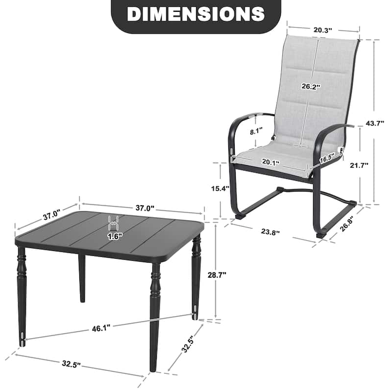 Patio 5-Piece Textilene Dining Set, C-Spring Chair Legs and Umbrella Hole