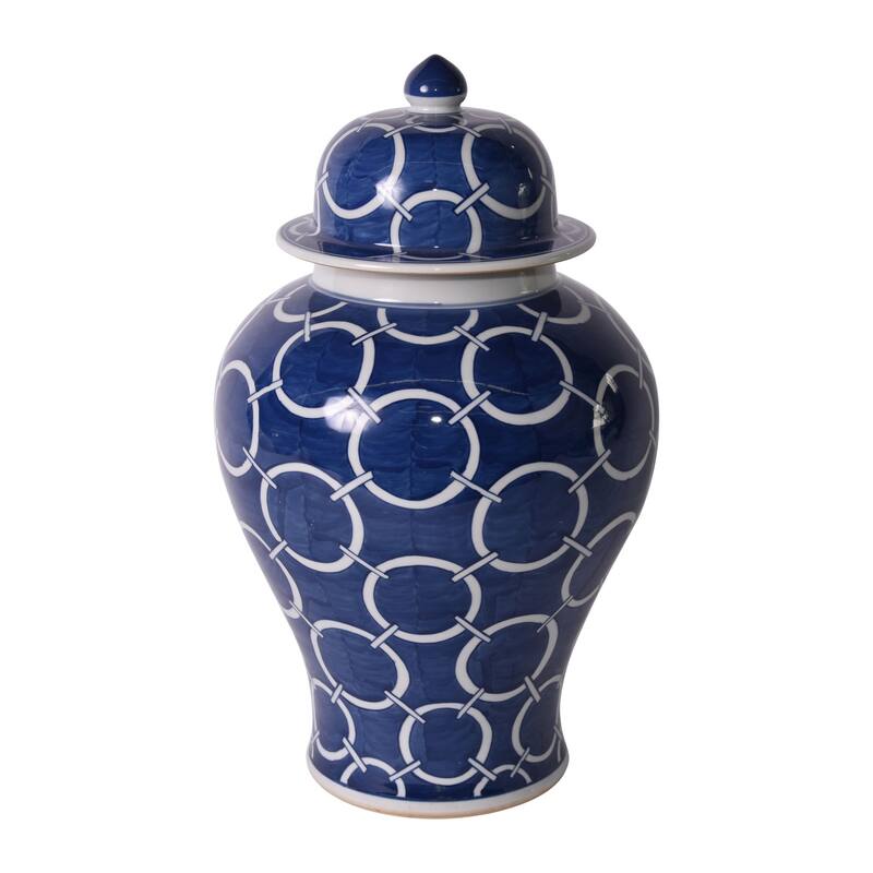 Indigo Blue Circle Temple Jar - 11x11x18
