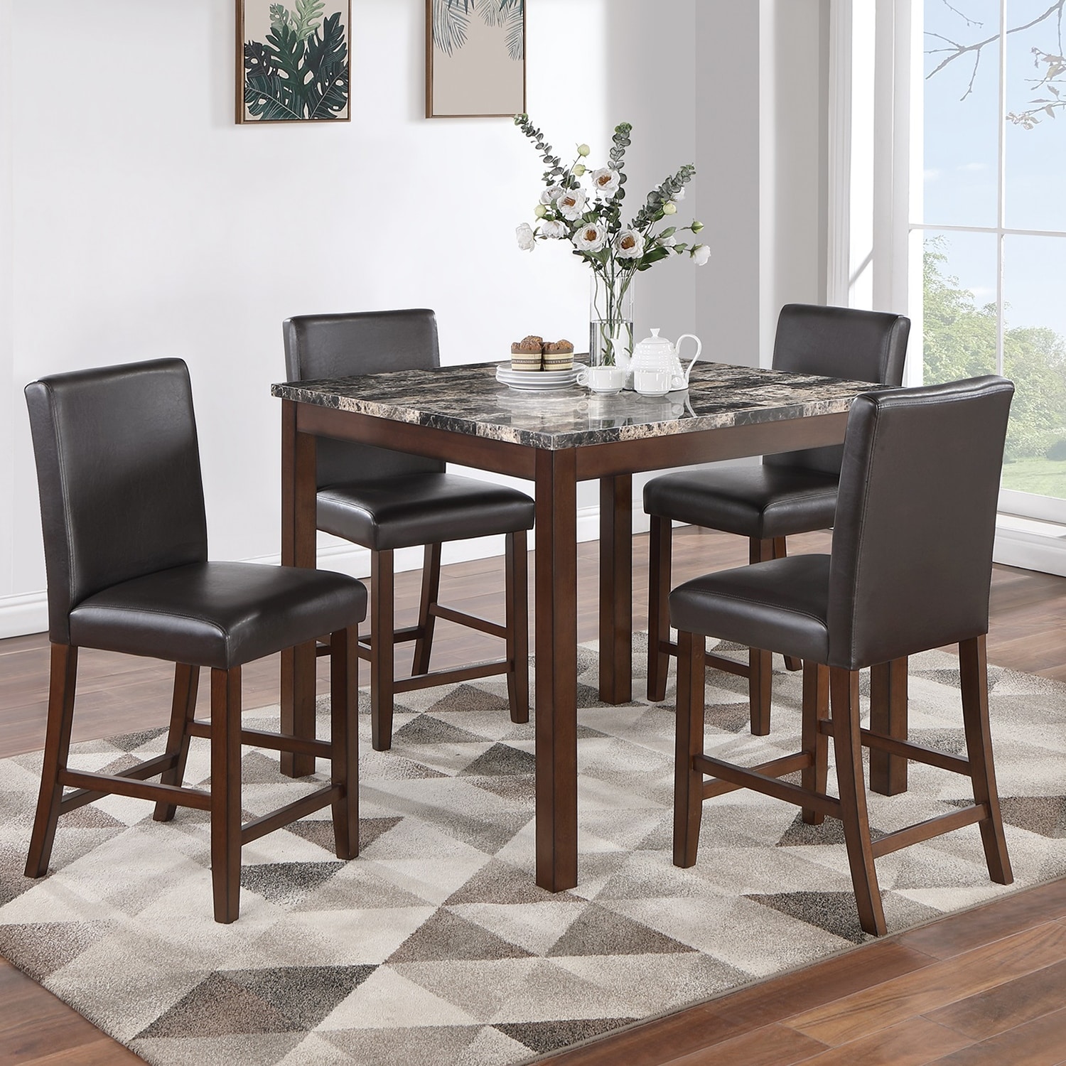 5 Piece Counter Height Dining Set with Footrest
