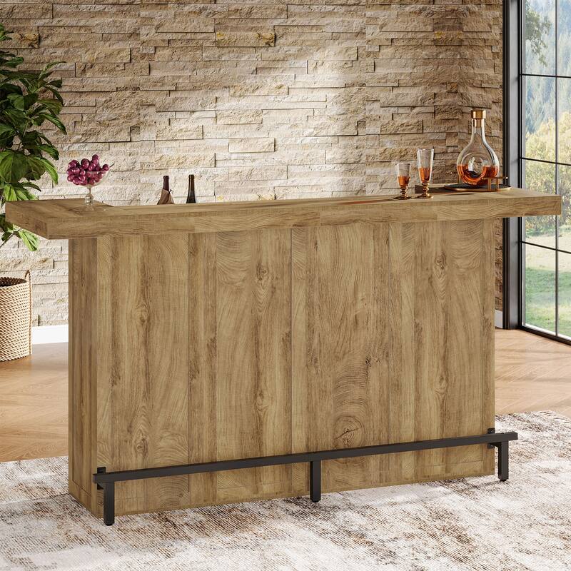 4-Tier Wooden Bar Table, 70.9" Large Home Bar Unit with Storage Shelves for Home, Patio, Basement