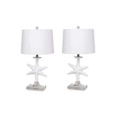 HomeRoots Set of Two 28" Clear and White Coastal Star Fish Table Lamps Coastal With White Drum Shades - 13' X '28' X '14
