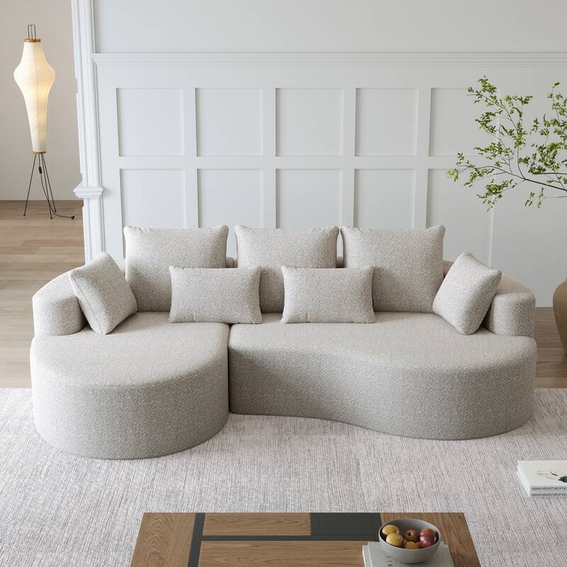 L-Shaped Curved Cloud Sectional Couch, Oversized Chenille Upholstered 4-Seater Sofa, Full Compressed Corner Sofa with 7 Pillows
