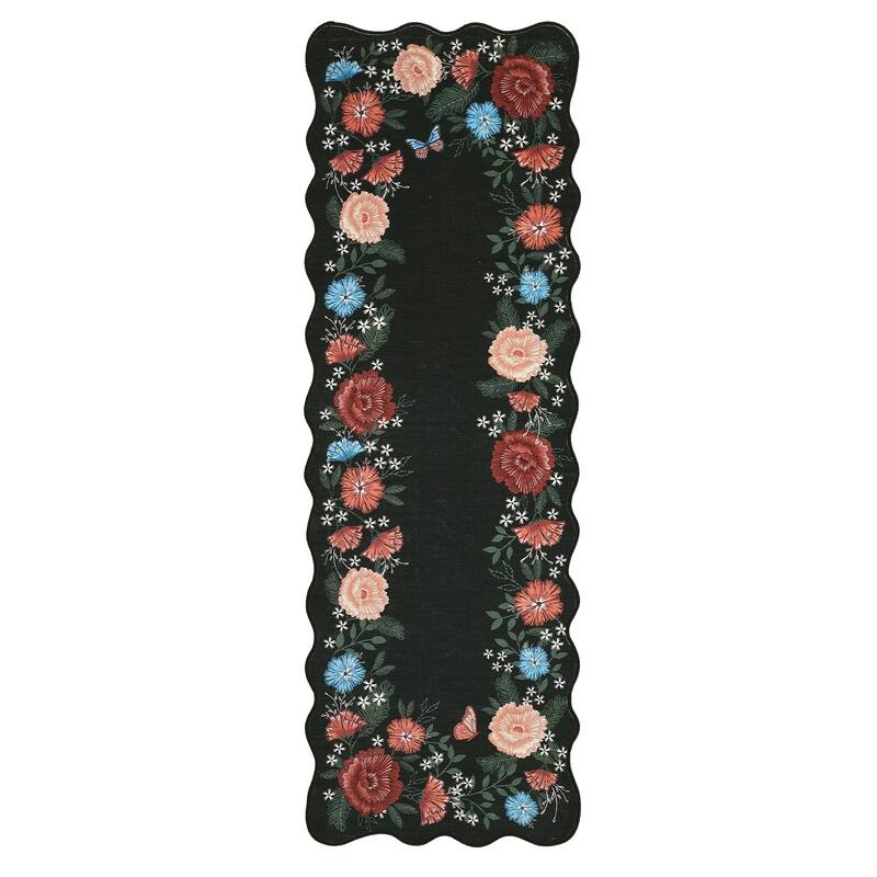 Area Rugs for Living Room Bedroom Washable Modern Floral Rug Scalloped Non-Slip Low Pile Carpet