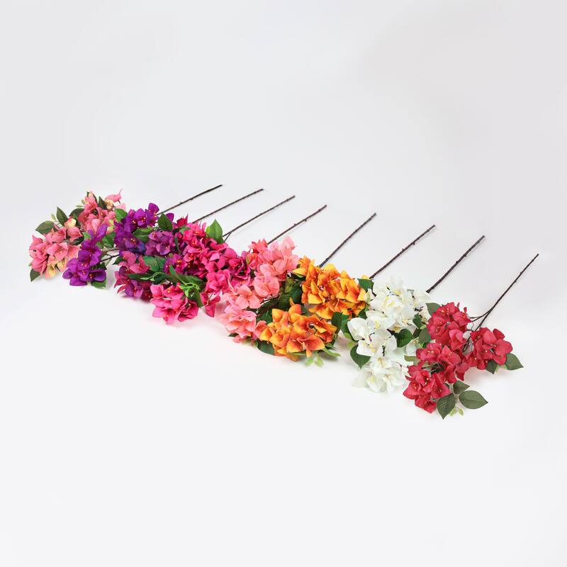 Set of 4 Pink Peach Artificial Bougainvillea Flower Stem Spray 30in - 30" L x 5" W x 5" DP