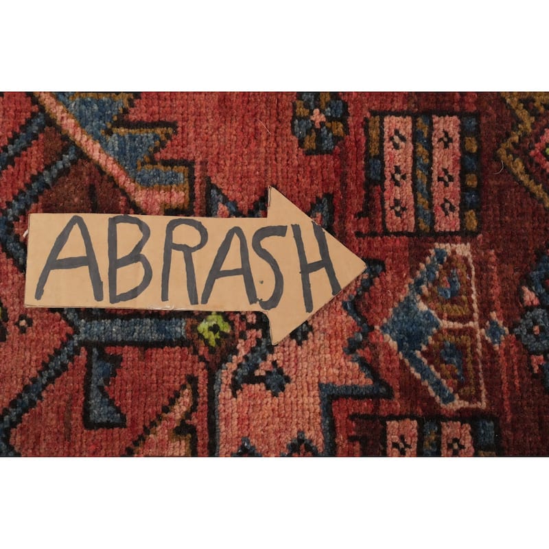 Hand Knotted Oriental 100% Wool Carpet Traditional Geometric Oranges & Rust Heriz Runner Rug - 10' 7'' X 2' 11''
