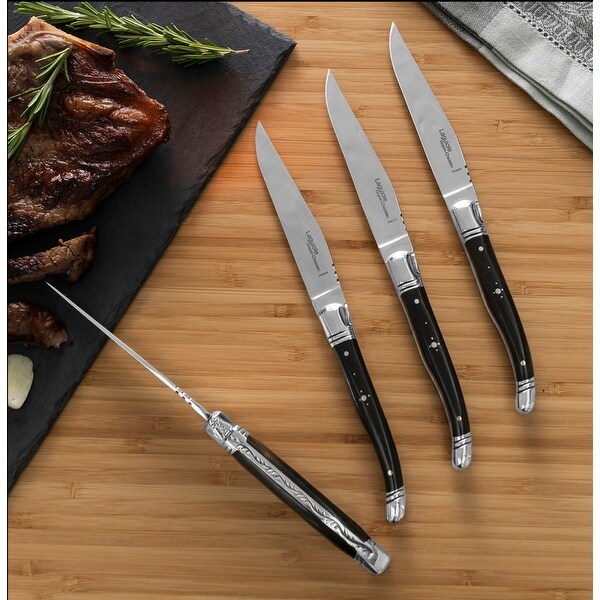 Goyon-Chazeau Set of 4 Laguiole Steak Knives with Ebony Wood