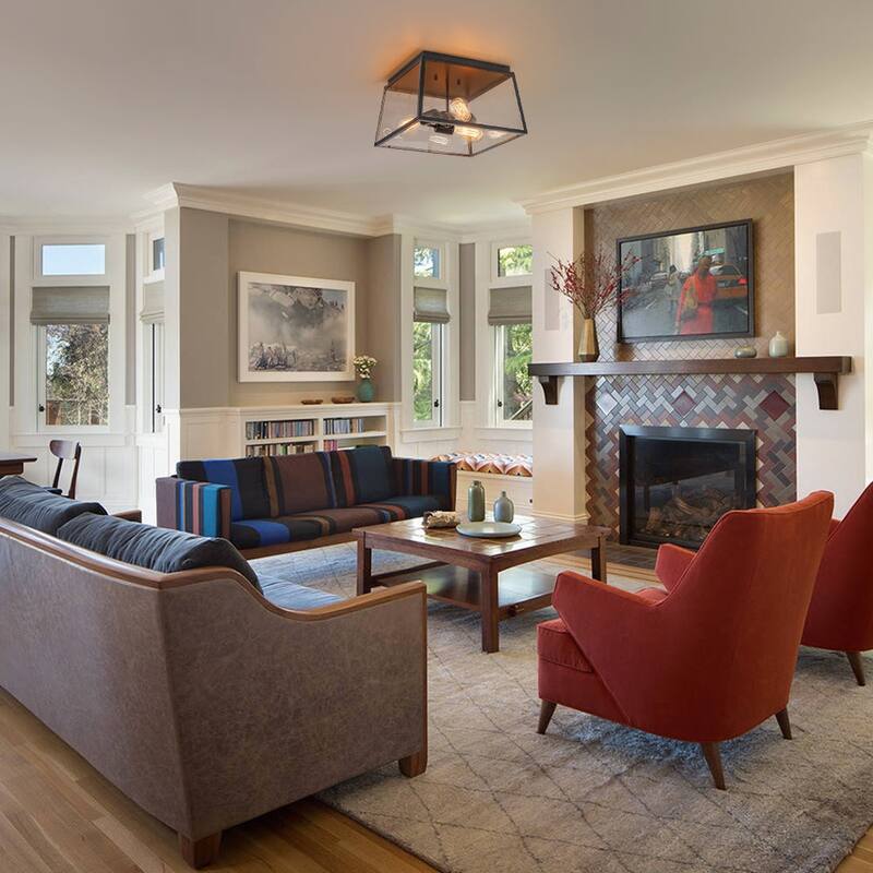 3-Light Modern Farmhouse Square Cage Flush Mount Light 14.6 in