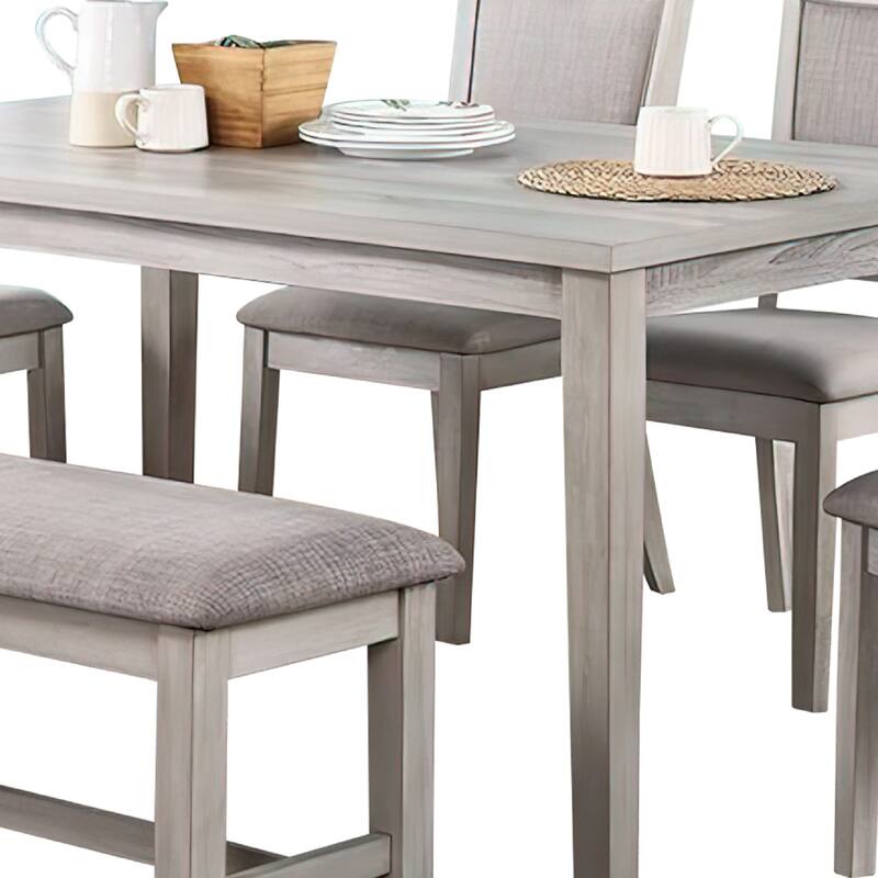Modern 6 Piece Dining Set with Table, 4 Chairs and Bench, Plush Seats, Gray