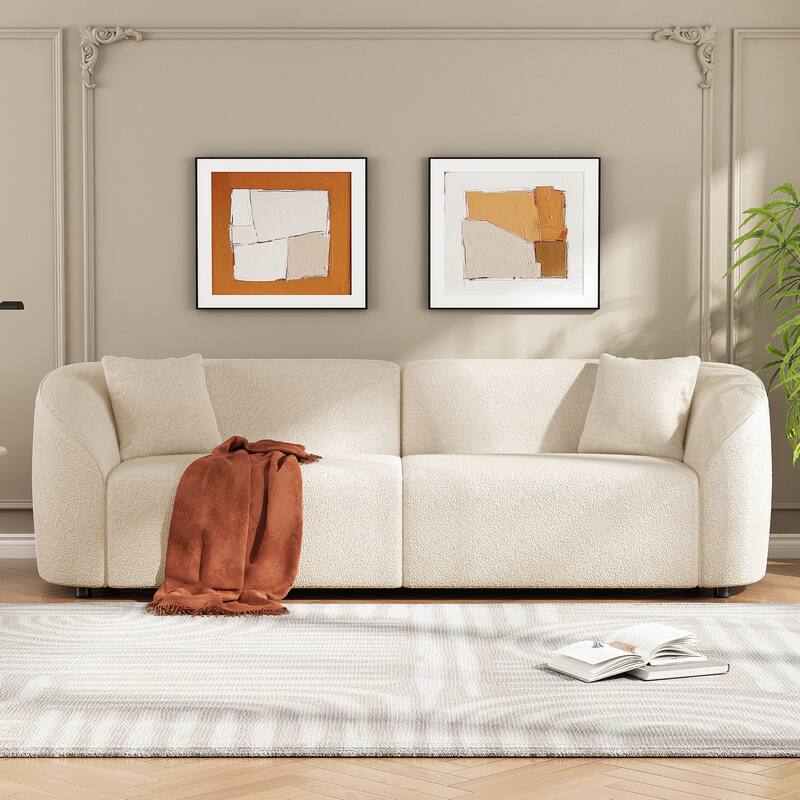 87" Curved Contemporary Sofa in Beige: Plush Seating, Streamlined Design, and Durable Frame - Ideal for Stylish Living Spaces