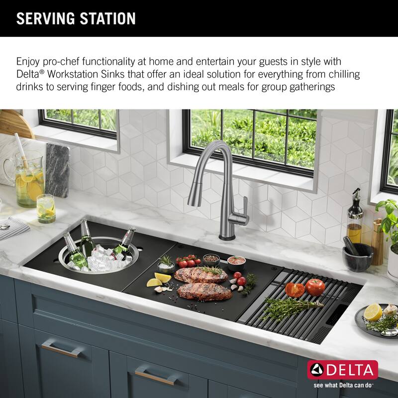 Delta 95BA131-45S Rivet 45” Workstation Kitchen Sink Undermount 16