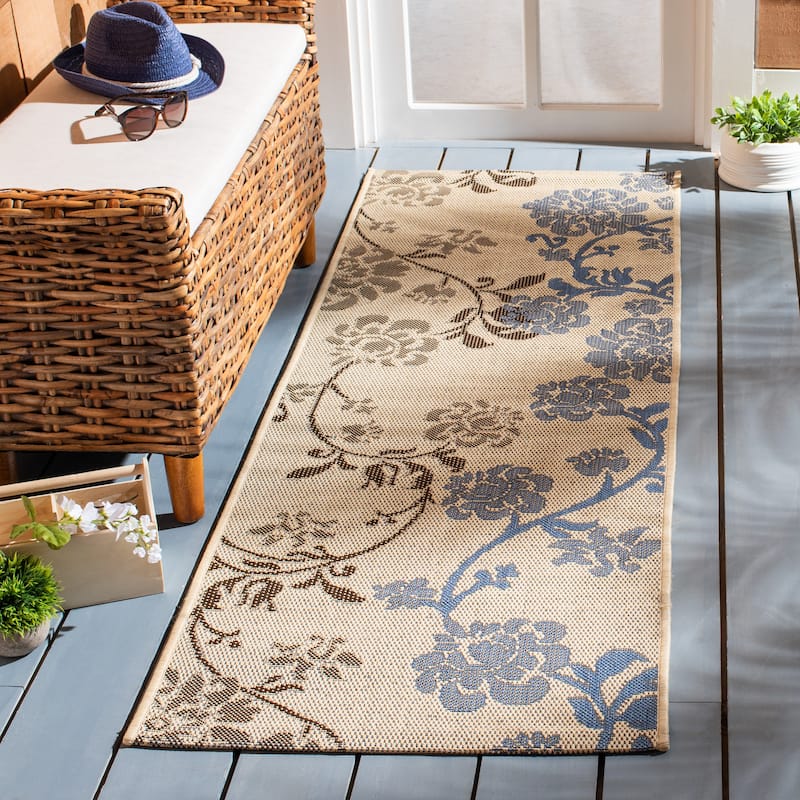 SAFAVIEH Courtyard Vernelle Arvyda Outdoor Waterproof Patio Backyard Rug - 2'3" x 6'7" Runner - Natural Brown/Blue