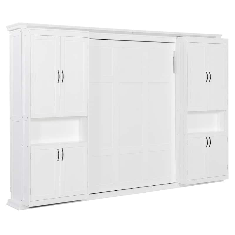 Murphy Bed Heavy Duty Cabinet Bed with Storage Shelves Queen Size
