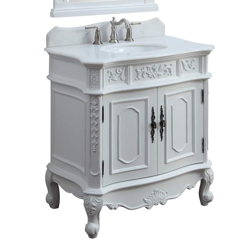 33" Unique Classic Benson Bathroom Sink Vanity - White - White - Painted - Single Vanities
